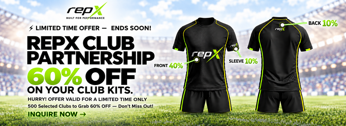 60% Repx Club Partnership – up to 60% off custom club football kits with REPX logo placement