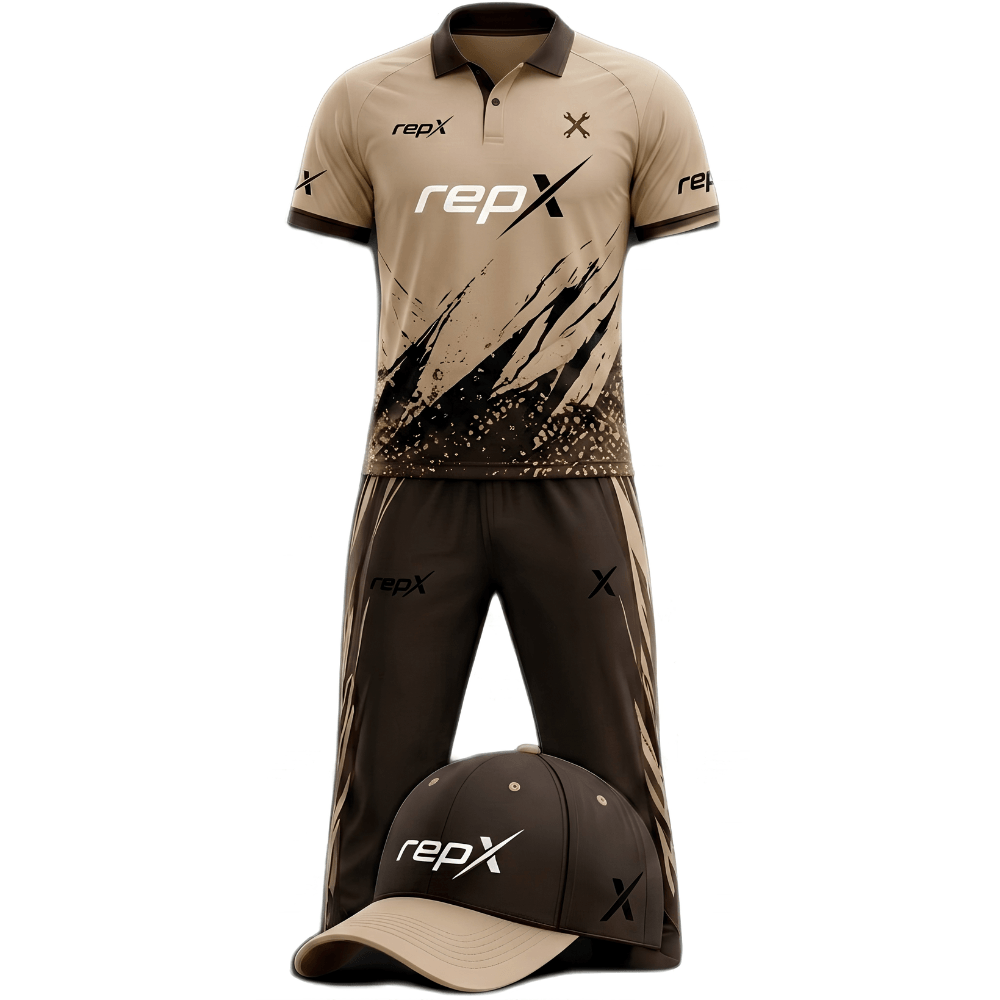 RepX Beige Brown Cricket Kit | Custom Cricket Team Uniform | Premium Cricket Jersey & Trousers