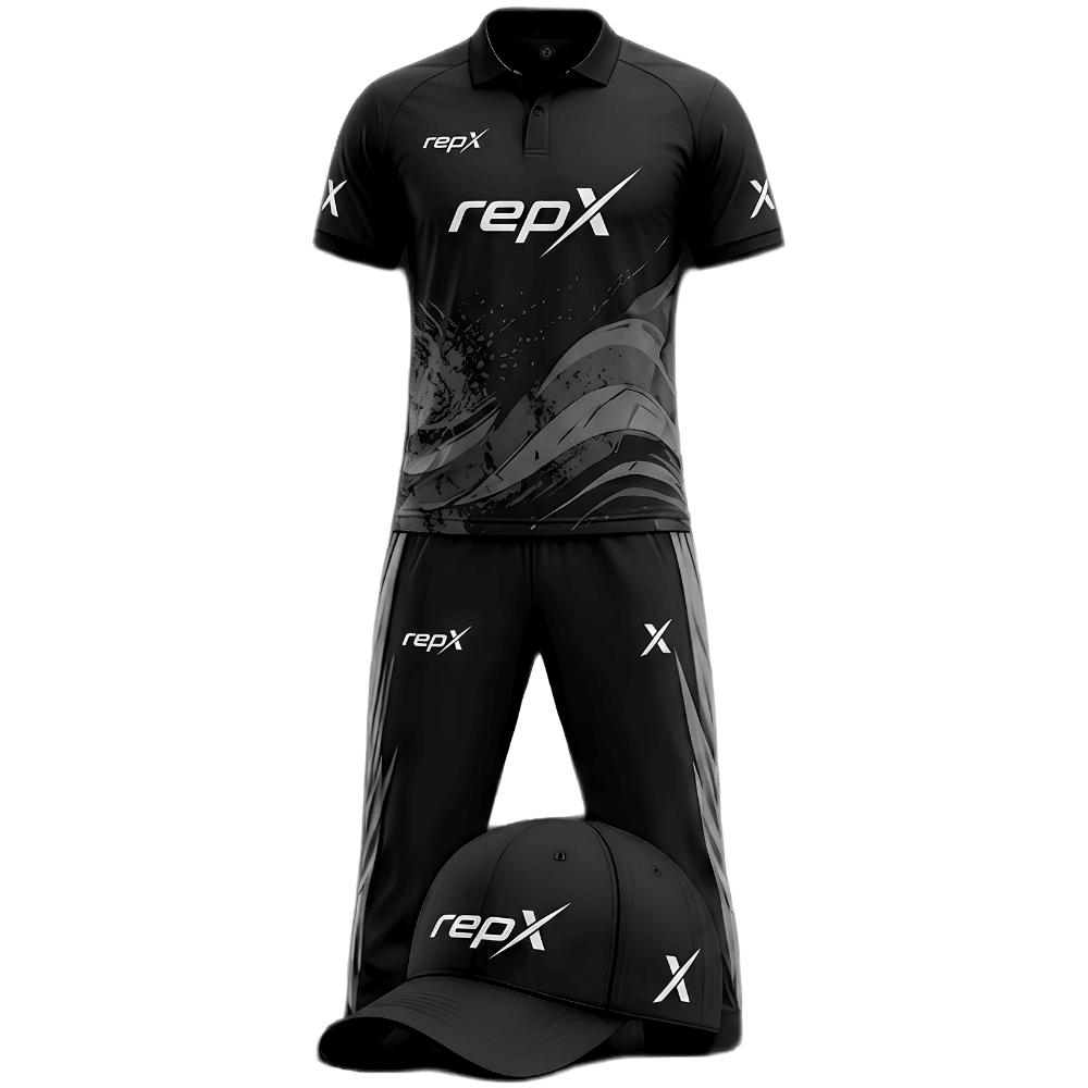 RepX Black Dark Grey Cricket Kit | Custom Cricket Team Uniform | Premium Cricket Jersey & Trousers