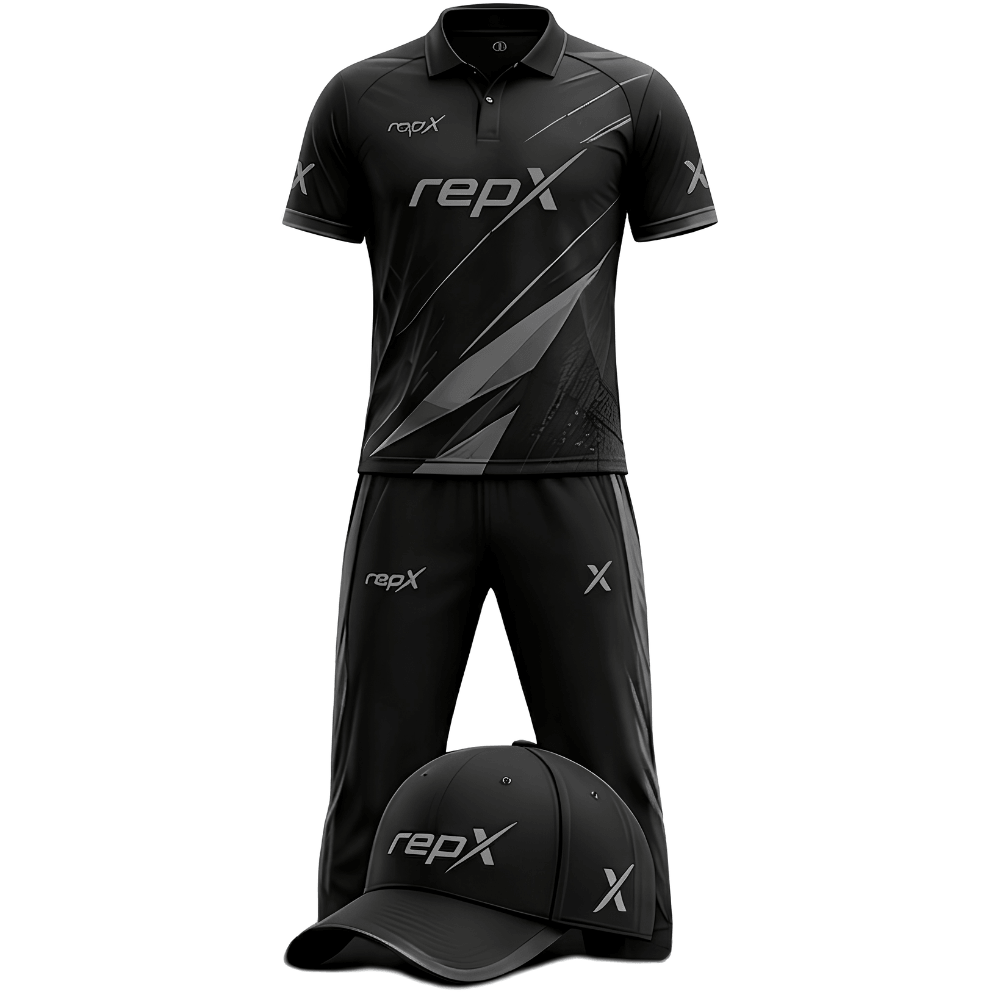 RepX Black Dark Grey Cricket Kit | Custom Cricket Team Uniform | Premium Cricket Jersey & Trousers