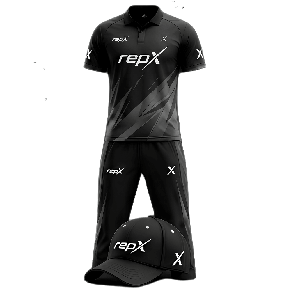 RepX Black Dark Grey Cricket Kit | Custom Cricket Team Uniform | Premium Cricket Jersey & Trousers