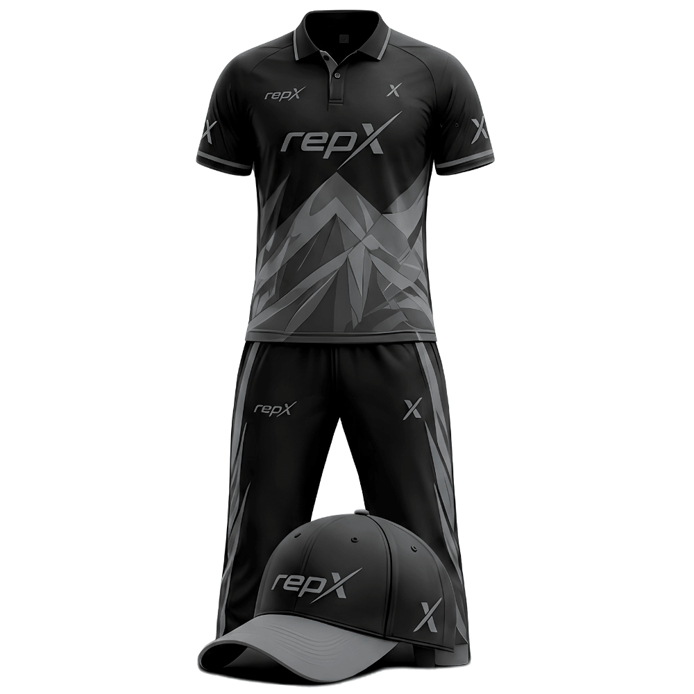 RepX Black Dark Grey Cricket Kit | Custom Cricket Team Uniform | Premium Cricket Jersey & Trousers