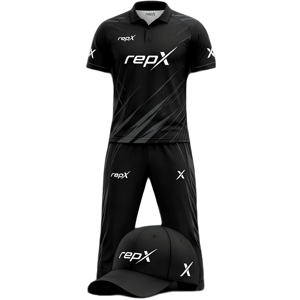 RepX Black Grey Cricket Kit | Custom Cricket Team Uniform | Premium Cricket Jersey & Trousers