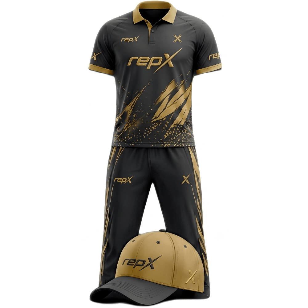RepX Charcoal Gold Cricket Kit | Custom Cricket Team Uniform | Premium Cricket Jersey & Trousers