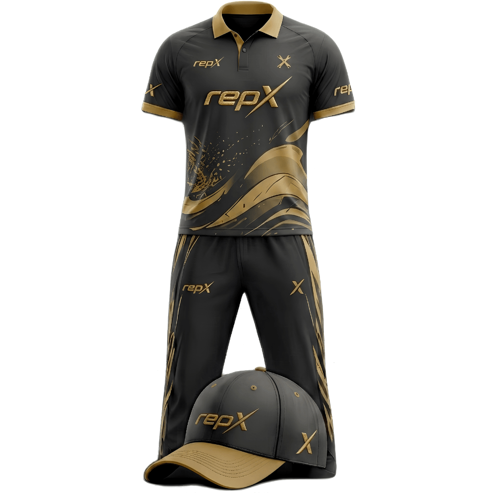 RepX Charcoal Gold Cricket Kit | Custom Cricket Team Uniform | Premium Cricket Jersey & Trousers