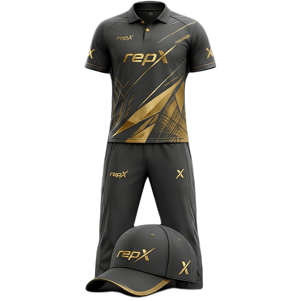 RepX Charcoal Gold Cricket Kit | Custom Cricket Team Uniform | Premium Cricket Jersey & Trousers