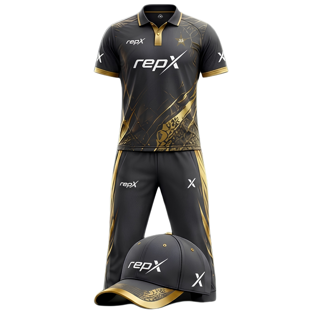 RepX Charcoal Gold Cricket Kit | Custom Cricket Team Uniform | Premium Cricket Jersey & Trousers