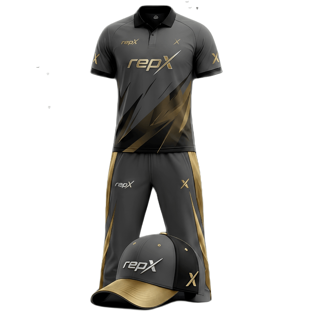 RepX Charcoal Gold Cricket Kit | Custom Cricket Team Uniform | Premium Cricket Jersey & Trousers