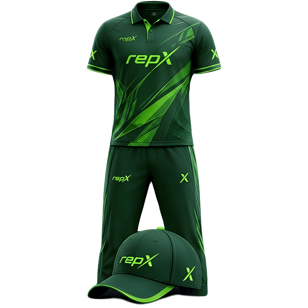 RepX Forest Neon Green Cricket Kit | Custom Cricket Team Uniform | Premium Cricket Jersey & Trousers