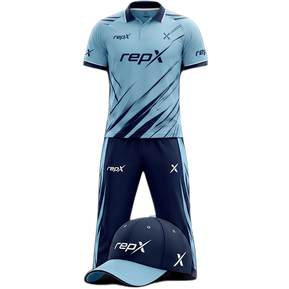 RepX Ice Blue Navy Cricket Kit | Custom Cricket Team Uniform | Premium Cricket Jersey & Trousers (Copy)