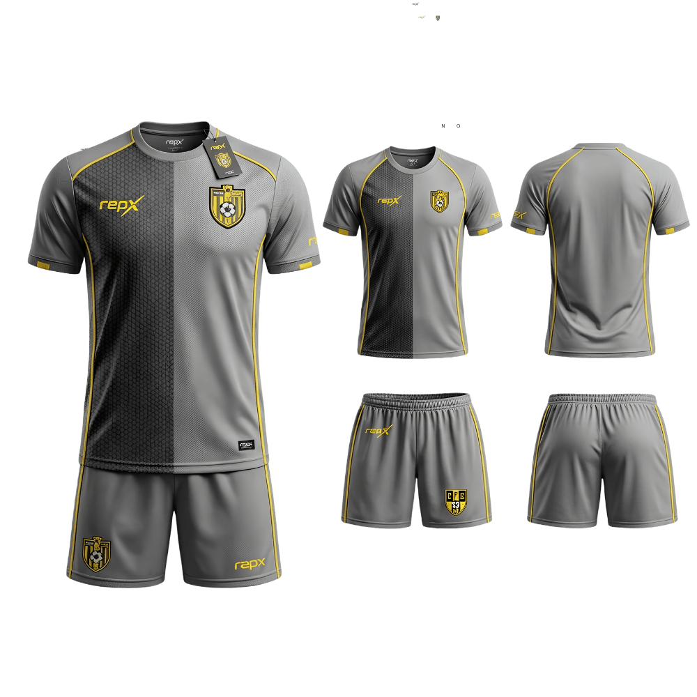 Medium Grey & Black Football Jersey Kit | Premium Custom Soccer Uniform Set ( AWAY KIT )