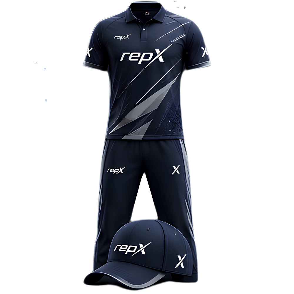 RepX Navy Silver Cricket Kit | Custom Cricket Team Uniform | Premium Cricket Jersey & Trousers
