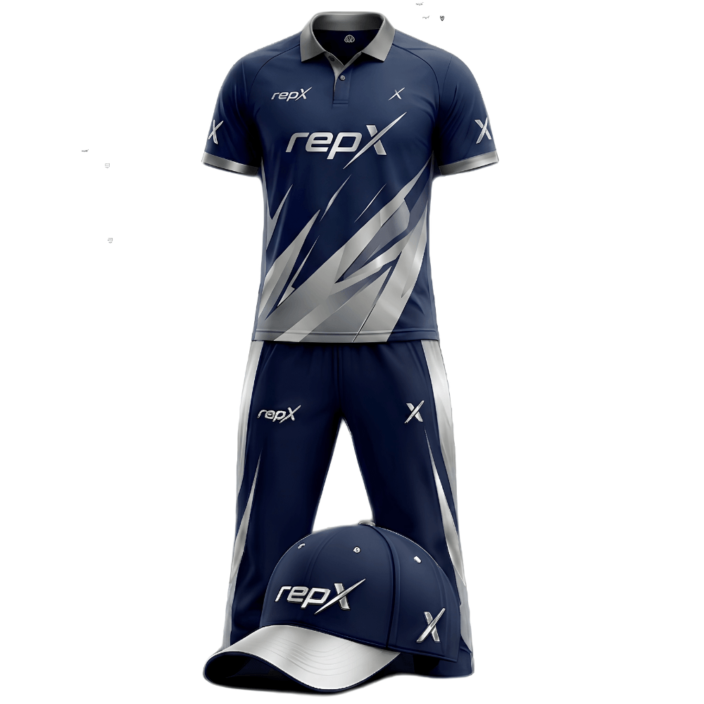 RepX Navy Silver Cricket Kit | Custom Cricket Team Uniform | Premium Cricket Jersey & Trousers