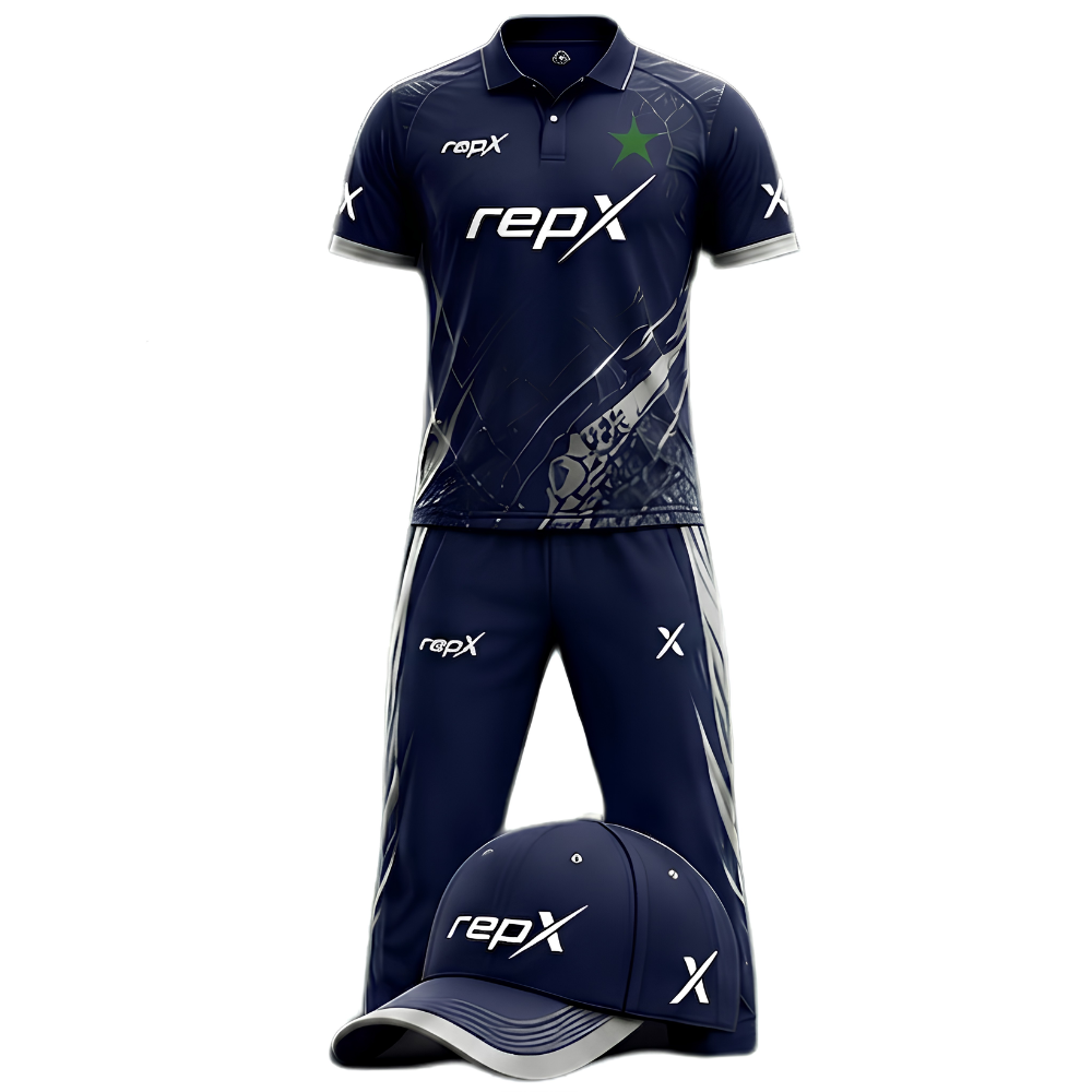 RepX Navy Silver Cricket Kit | Custom Cricket Team Uniform | Premium Cricket Jersey & Trousers