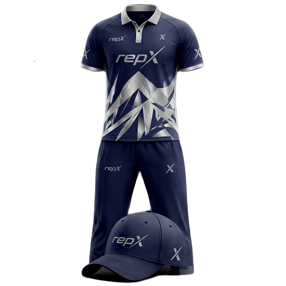 RepX Navy Silver Cricket Kit | Custom Cricket Team Uniform | Premium Cricket Jersey & Trousers