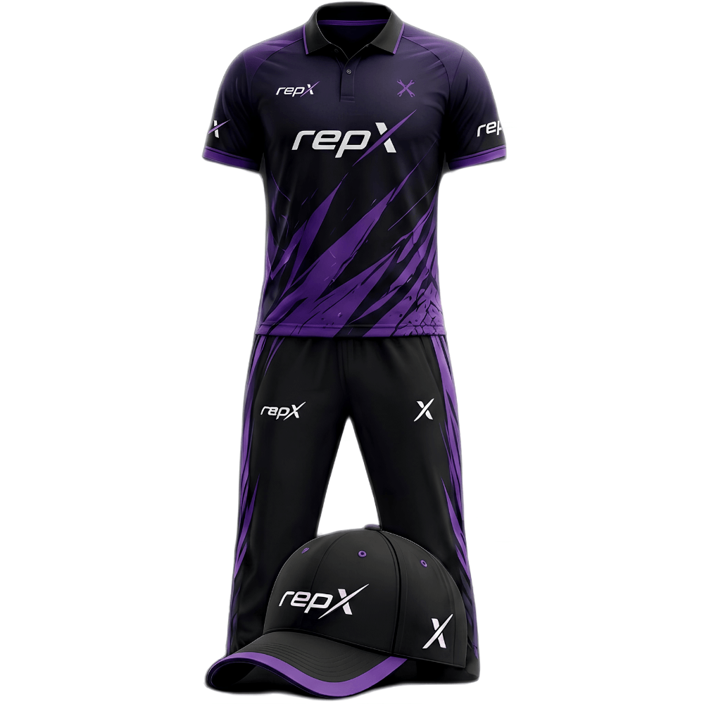 RepX Purple Black Cricket Kit | Custom Cricket Team Uniform | Premium Cricket Jersey & Trousers