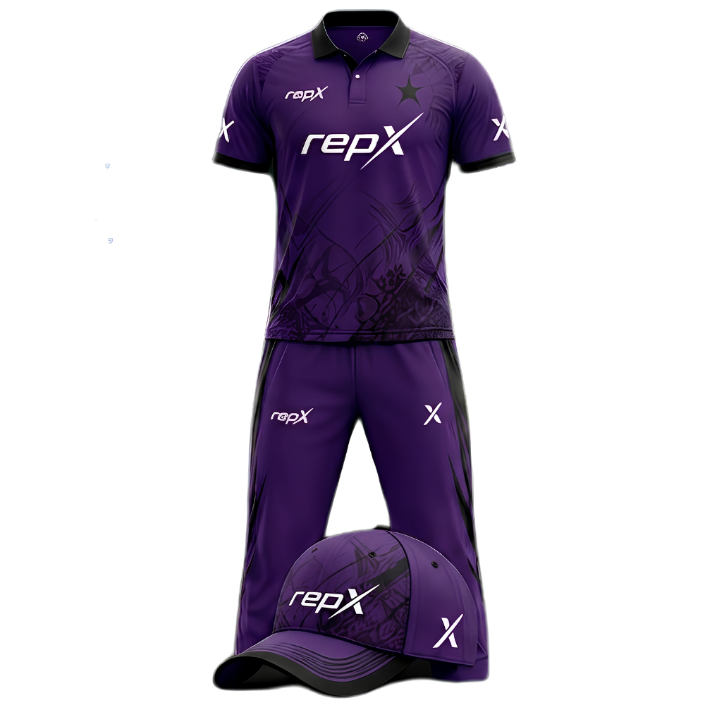 RepX Purple Black Cricket Kit | Custom Cricket Team Uniform | Premium Cricket Jersey & Trousers