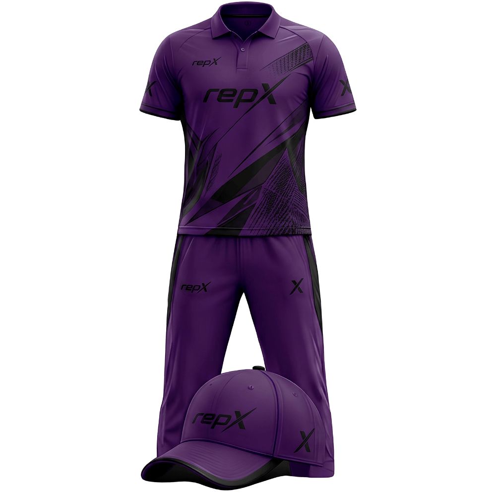 RepX Purple Black Cricket Kit | Custom Cricket Team Uniform | Premium Cricket Jersey & Trousers