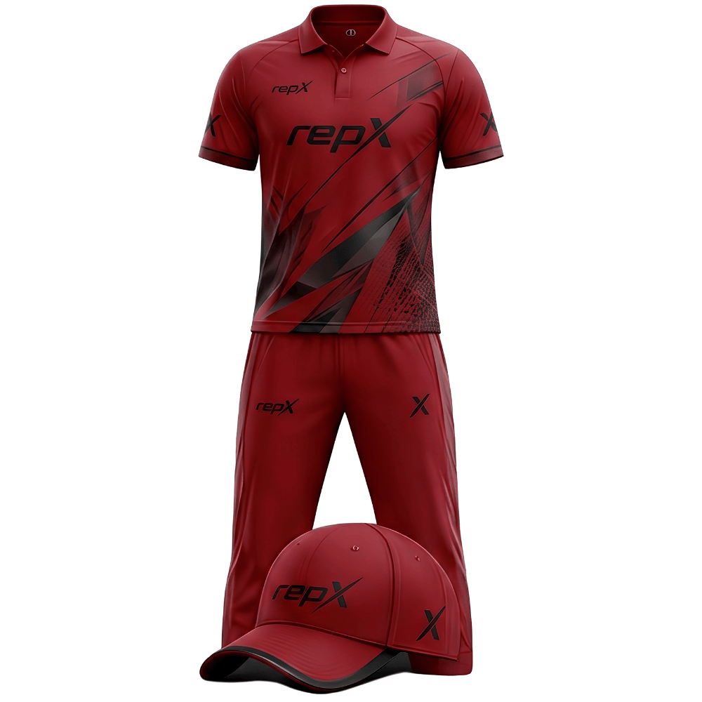 RepX Red Black Cricket Kit | Custom Cricket Team Uniform | Premium Cricket Jersey & Trousers