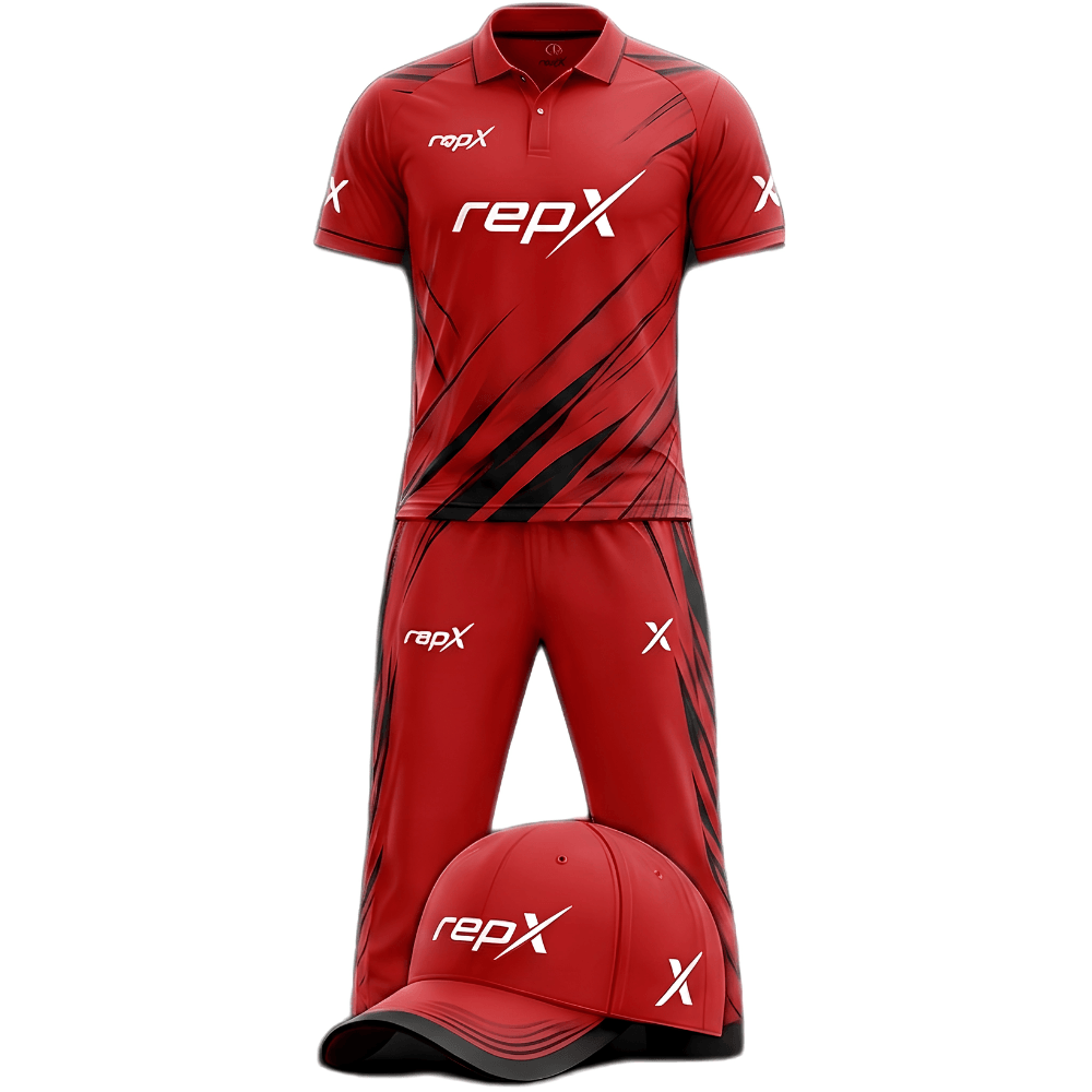 RepX Red Black Cricket Kit | Custom Cricket Team Uniform | Premium Cricket Jersey & Trousers