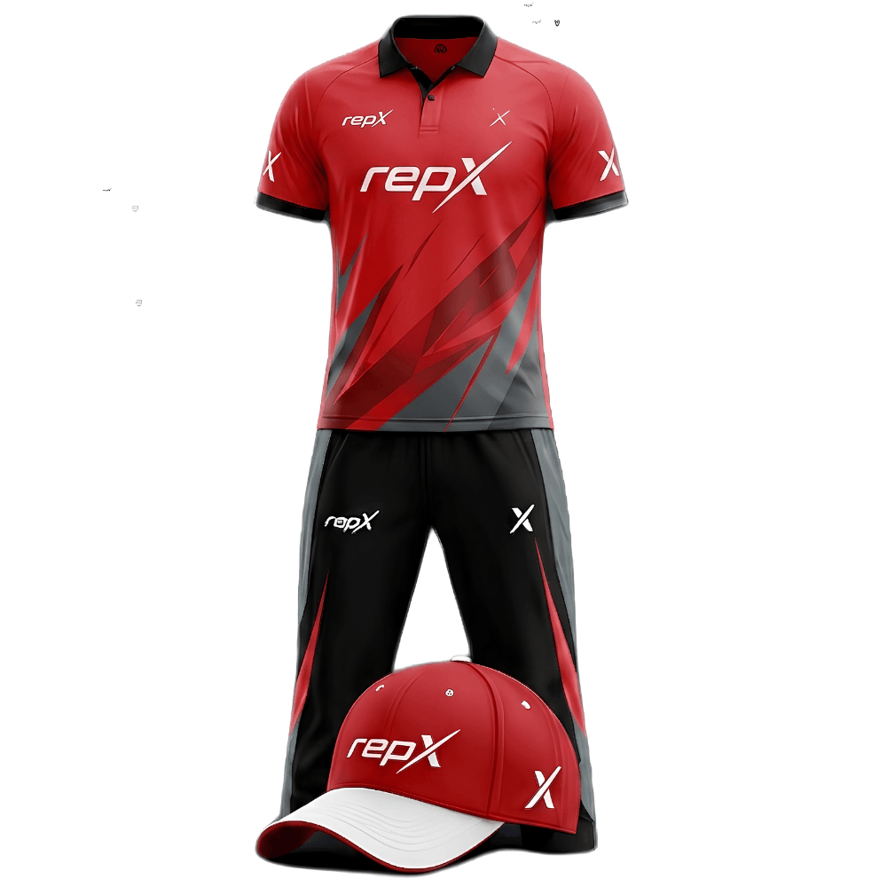 RepX Red Black Cricket Kit | Custom Cricket Team Uniform | Premium Cricket Jersey & Trousers