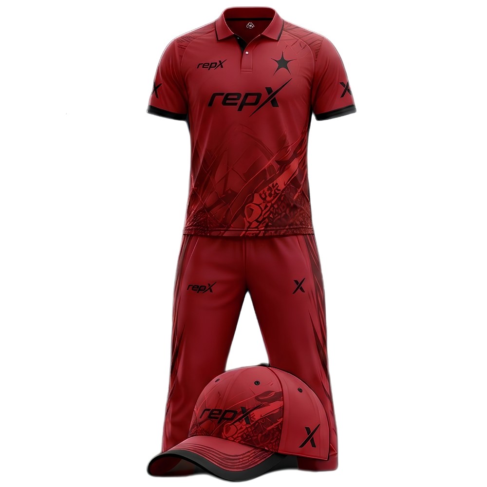 RepX Red Black Cricket Kit | Custom Cricket Team Uniform | Premium Cricket Jersey & Trousers