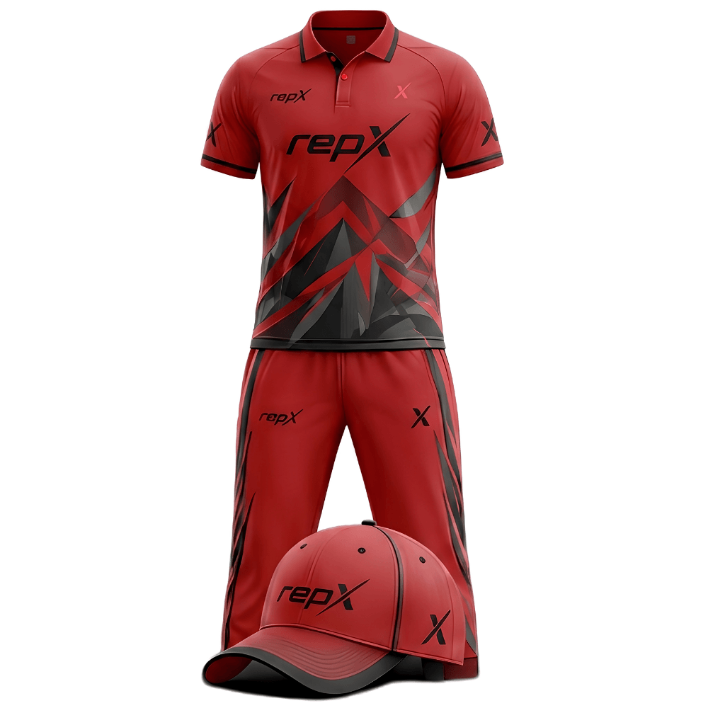 RepX Red Black Cricket Kit | Custom Cricket Team Uniform | Premium Cricket Jersey & Trousers