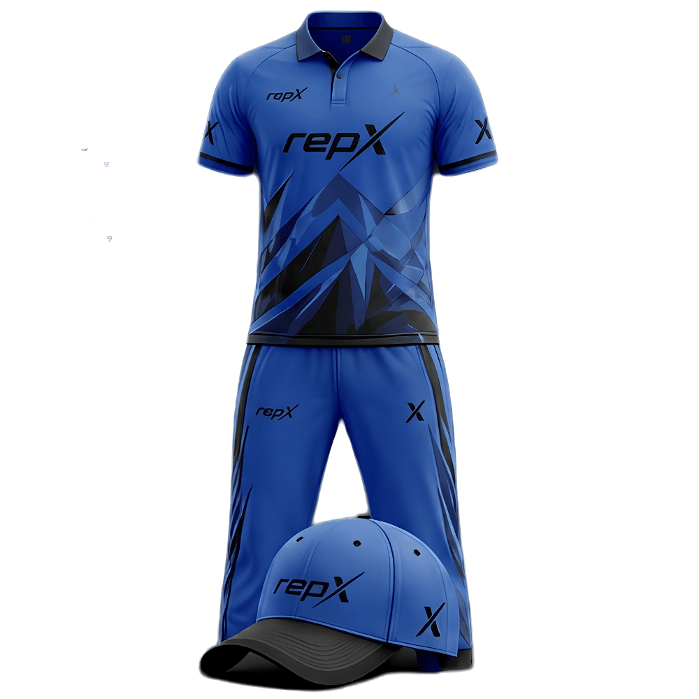 RepX Royal Blue Black Cricket Kit | Custom Cricket Team Uniform | Premium Cricket Jersey & Trousers