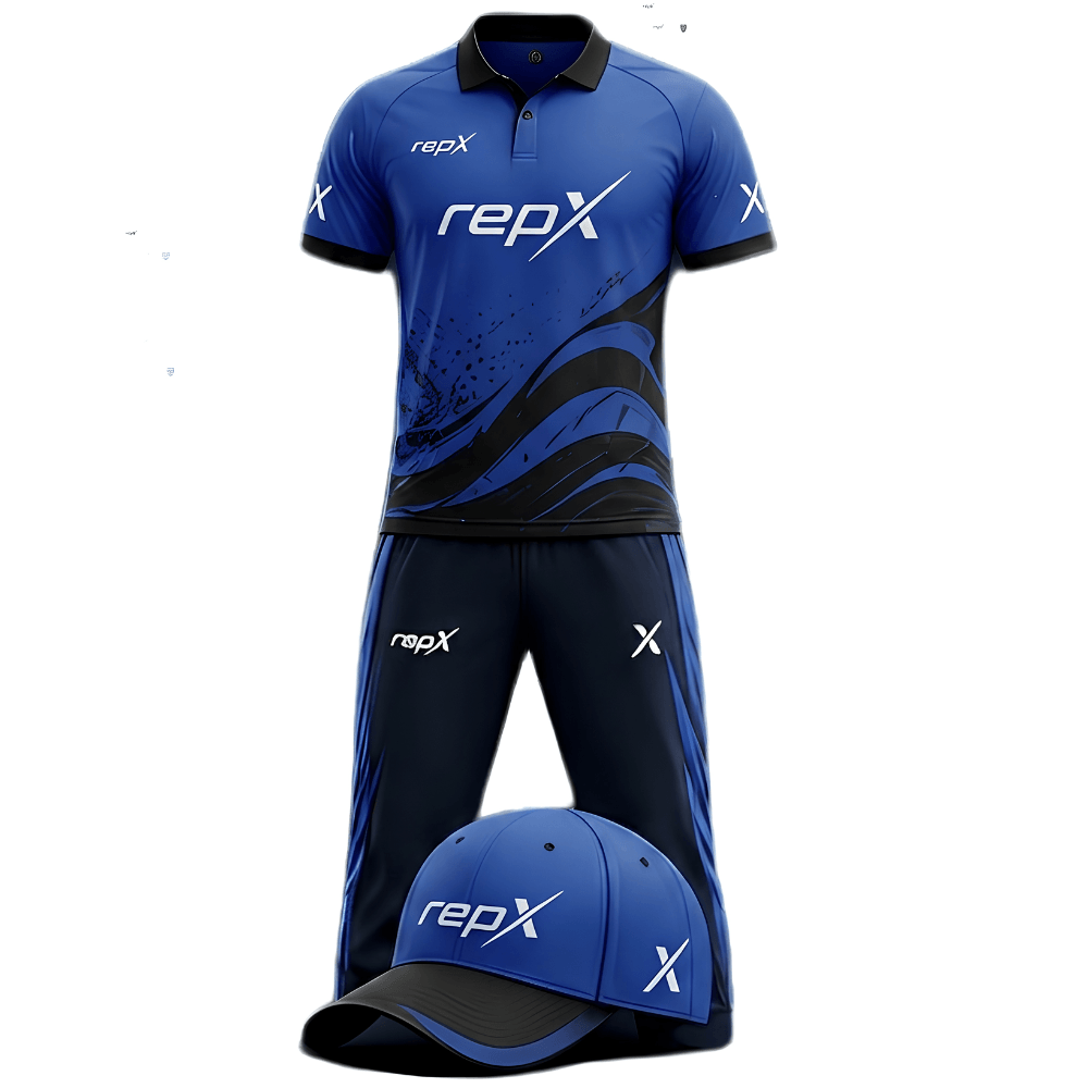RepX Royal Blue Black Cricket Kit | Custom Cricket Team Uniform | Premium Cricket Jersey & Trousers