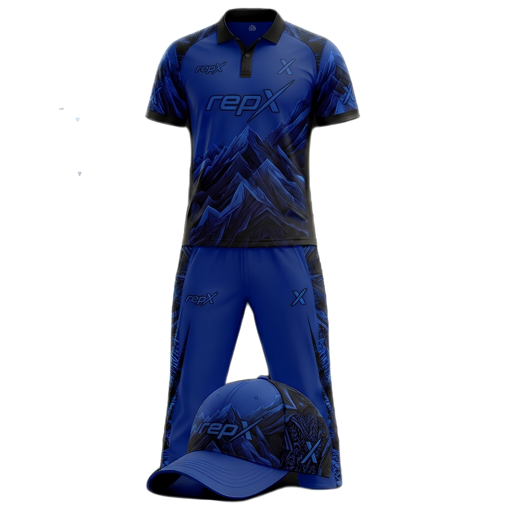 RepX Royal Blue Black Cricket Kit | Custom Cricket Team Uniform | Premium Cricket Jersey & Trousers