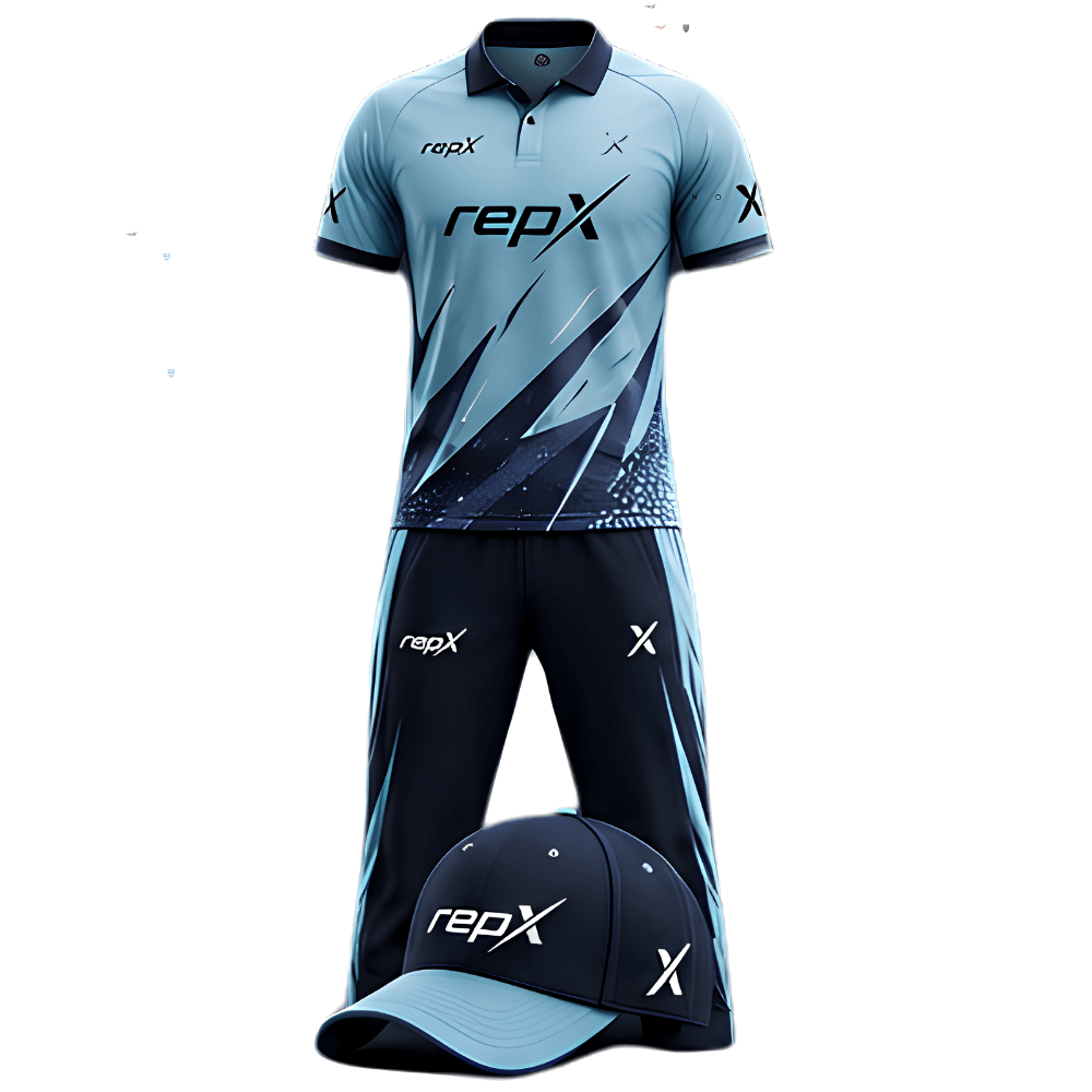RepX Sea Blue Black Cricket Kit | Custom Cricket Team Uniform | Premium Cricket Jersey & Trousers