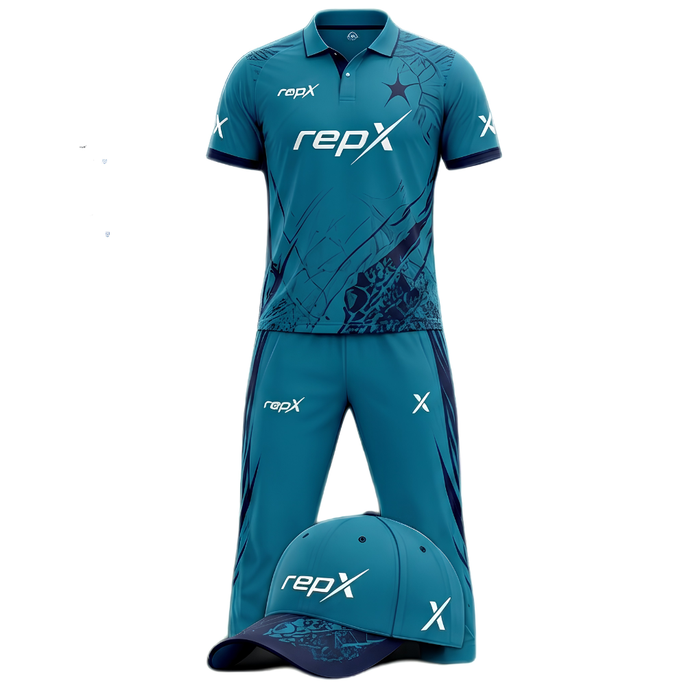 RepX Sea Blue Navy Cricket Kit | Custom Cricket Team Uniform | Premium Cricket Jersey & Trousers