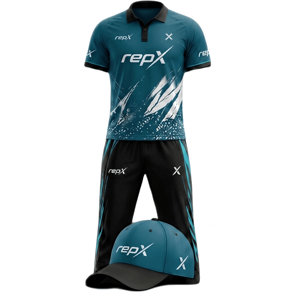 RepX Teal Black Cricket Kit | Custom Cricket Team Uniform | Premium Cricket Jersey & Trousers
