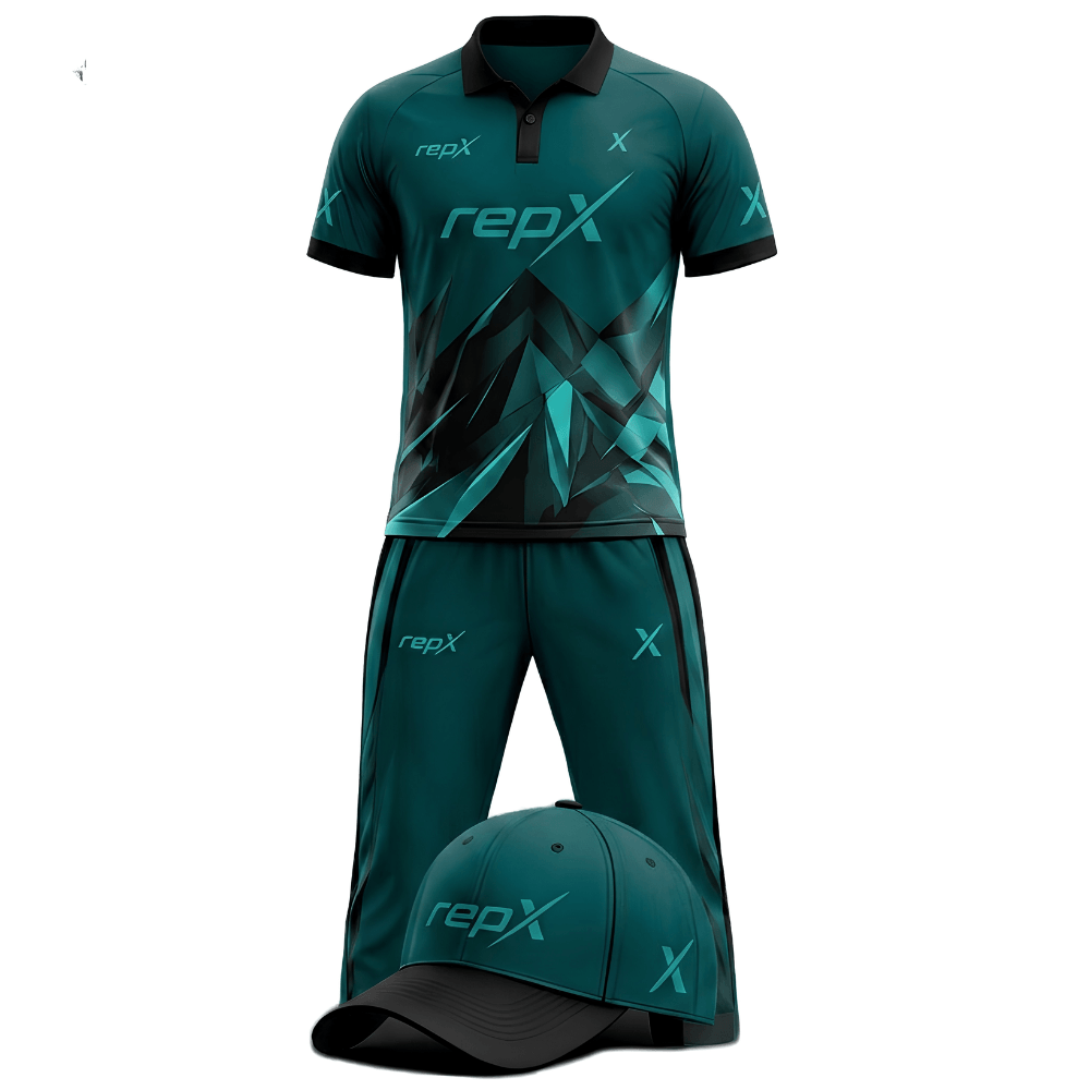 RepX Teal Black Cricket Kit | Custom Cricket Team Uniform | Premium Cricket Jersey & Trousers