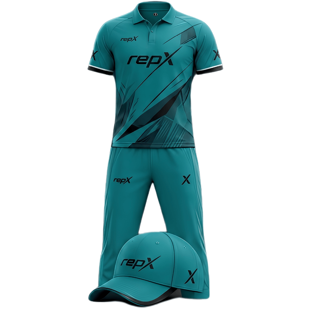 RepX Teal Black Cricket Kit | Custom Cricket Team Uniform | Premium Cricket Jersey & Trousers