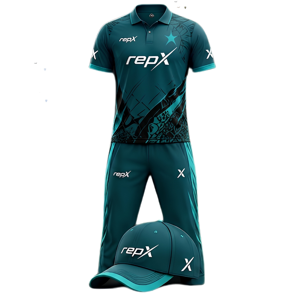 RepX Teal Black Cricket Kit | Custom Cricket Team Uniform | Premium Cricket Jersey & Trousers
