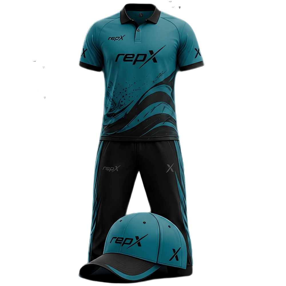 RepX Teal Black Cricket Kit | Custom Cricket Team Uniform | Premium Cricket Jersey & Trousers