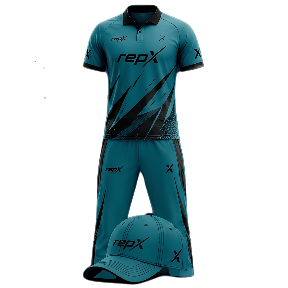 RepX Teal Black Cricket Kit | Custom Cricket Team Uniform | Premium Cricket Jersey & Trousers