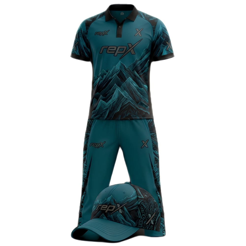 RepX Teal Black Cricket Kit | Custom Cricket Team Uniform | Premium Cricket Jersey & Trousers