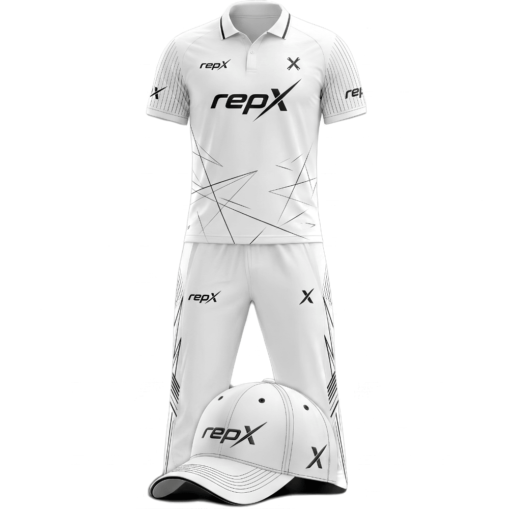 RepX White Black Cricket Kit | Custom Cricket Team Uniform | Premium Cricket Jersey & Trousers
