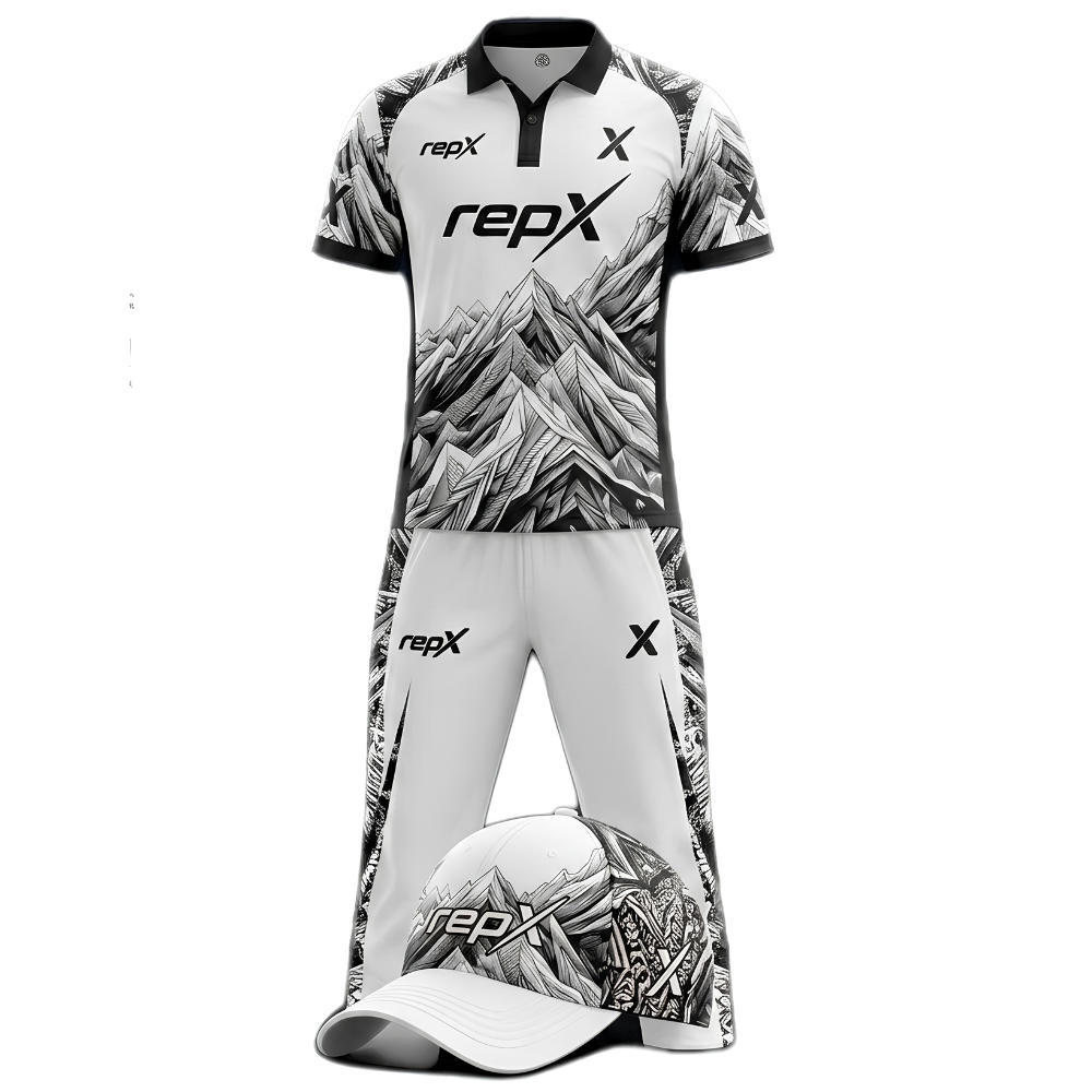 RepX White Black Cricket Kit | Custom Cricket Team Uniform | Premium Cricket Jersey & Trousers
