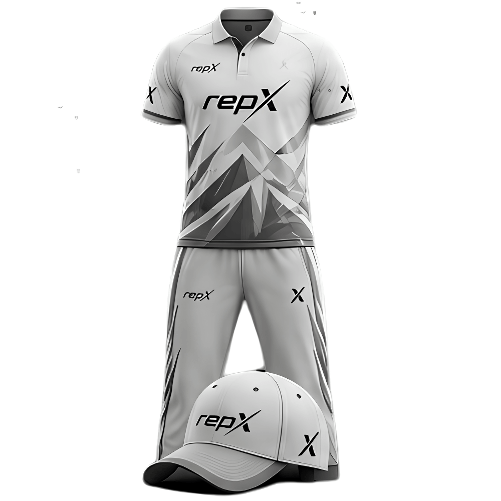 RepX White Black Cricket Kit | Custom Cricket Team Uniform | Premium Cricket Jersey & Trousers