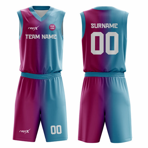 Custom Basketball Uniform Set – Pink & Teal Sublimated Jersey & Shorts