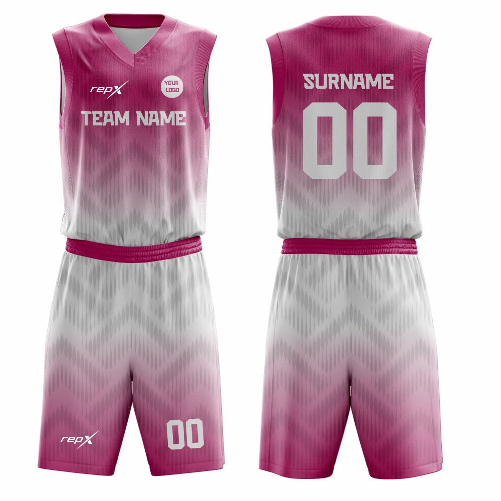 Custom Basketball Uniform Set – Pink & Grey Sublimated Jersey & Shorts