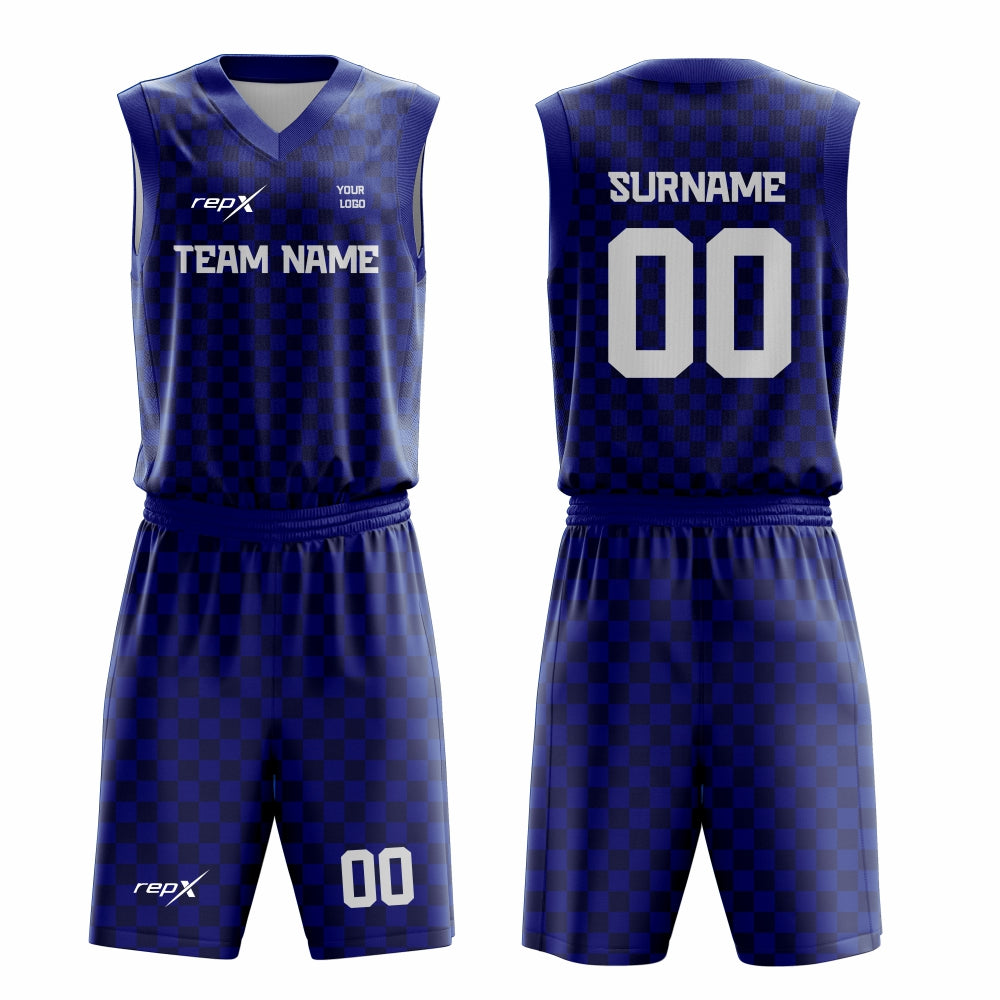 Custom Basketball Uniform Set – Navy Blue Textured Sublimated Jersey & Shorts