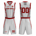 Custom Basketball Uniform Set – White & Red Sublimated Jersey & Shorts