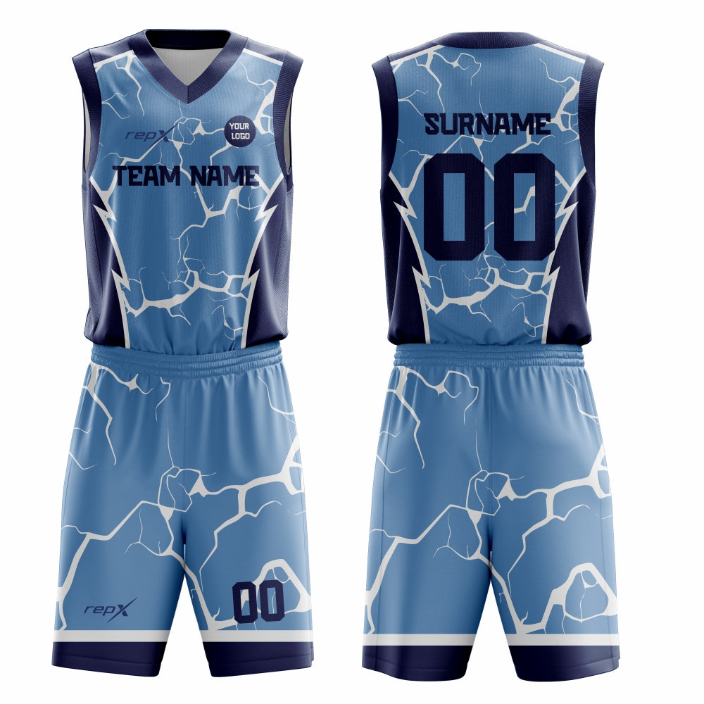 Custom Basketball Uniform Set – Blue Marble Sublimated Jersey & Shorts