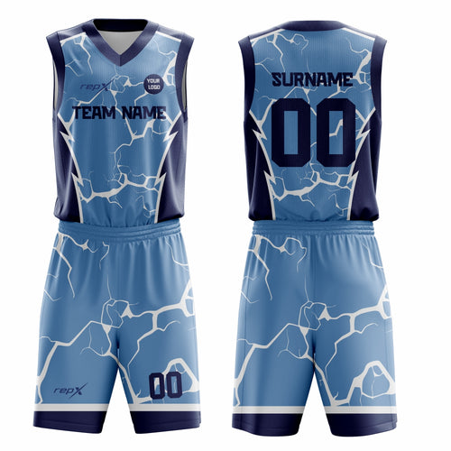 Custom Basketball Uniform Set – Blue Marble Sublimated Jersey & Shorts