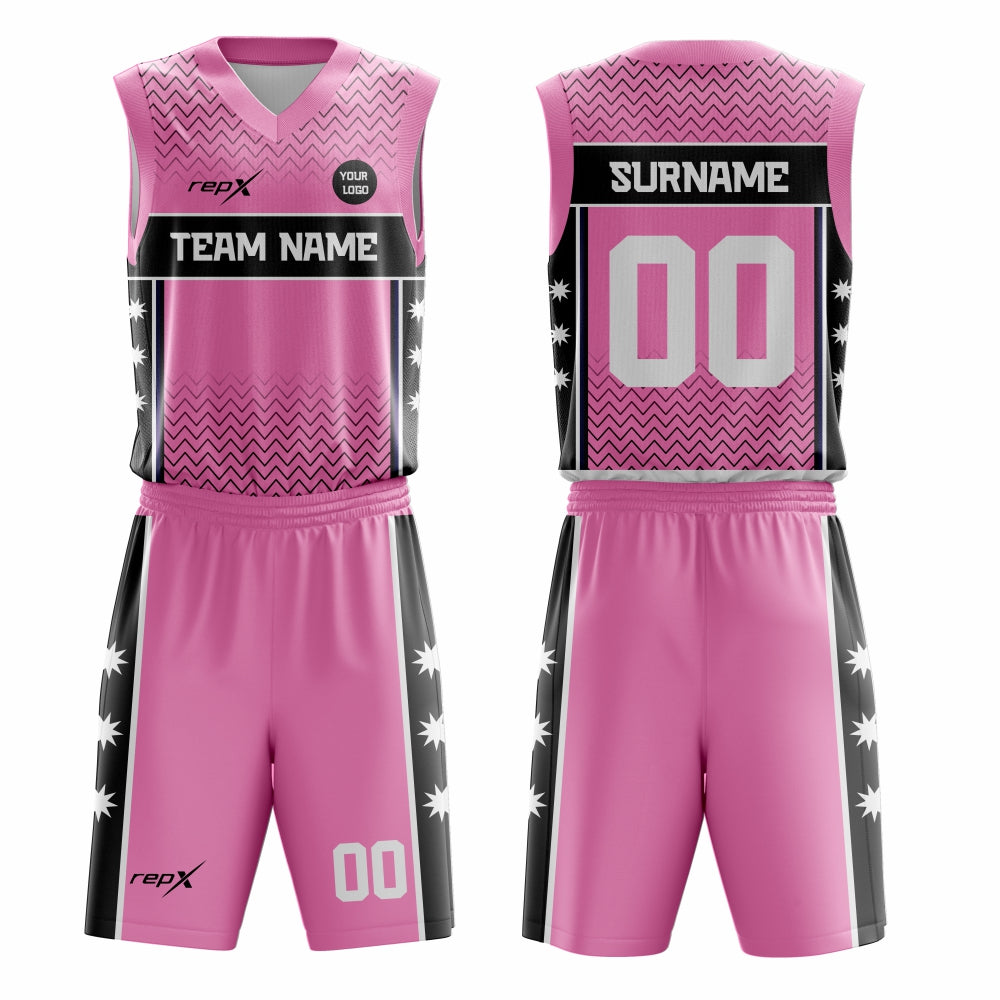 Custom Basketball Uniform Set – Pink & Black Sublimated Jersey & Shorts