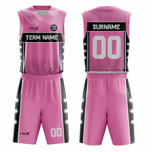 Custom Basketball Uniform Set – Pink & Black Sublimated Jersey & Shorts
